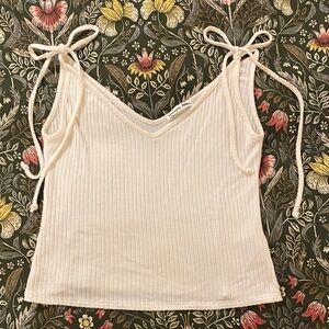 Reformation Ivory Ribbed Camisole with Tie Straps